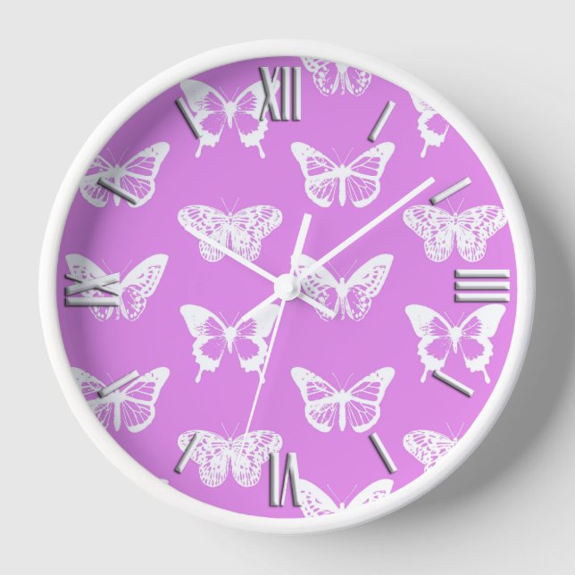 Reloj Esbozo de mariposa, orquídea y blanco (Anverso)
