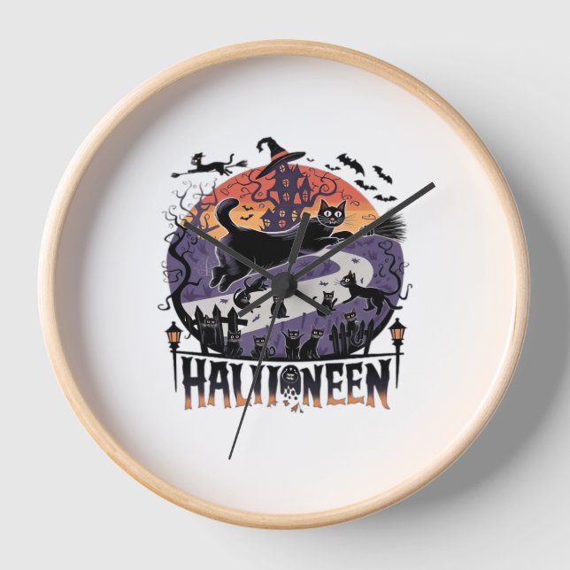 Reloj Espeluznante noche de Halloween de Gato Negro - Al (Anverso)