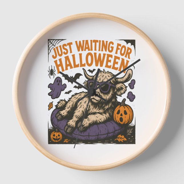 Reloj Esperando a la vaca Highland de Halloween (Anverso)
