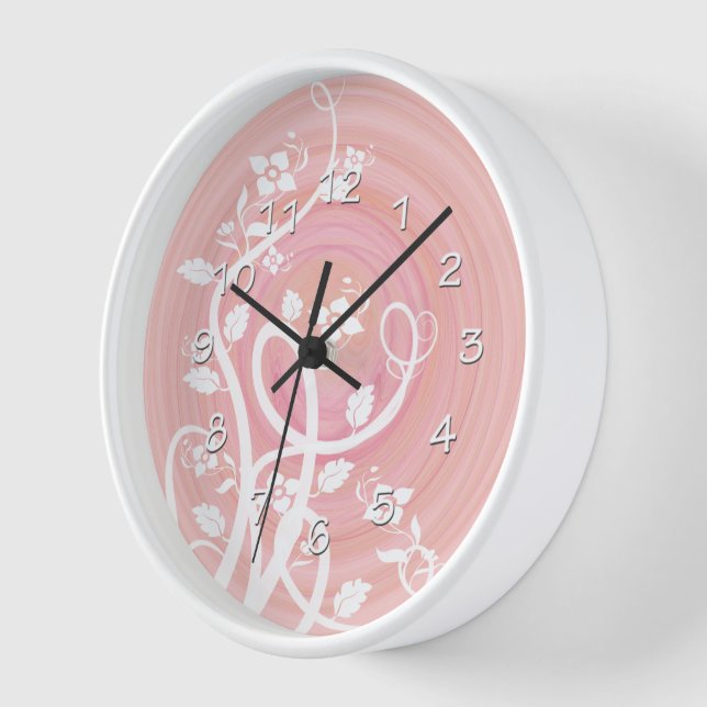 Reloj Espirales de pasteles rosados y de melocotón, flor (Ángulo)