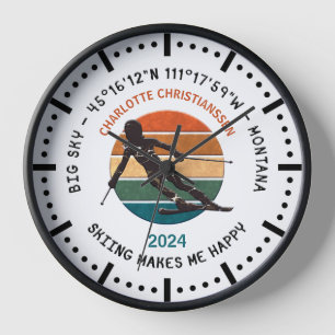 Reloj Esquí Big Sky, Montana - Mujer Esquiadora, Texto N