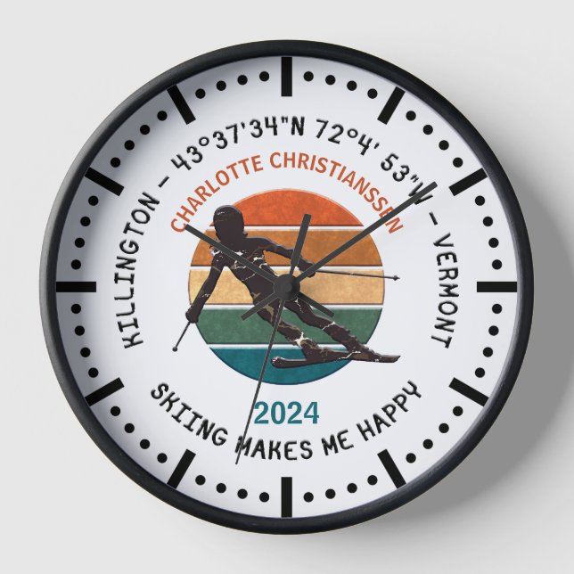 Reloj Esquí Killington, Vermont - Mujer Esquiadora, Text (Anverso)