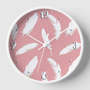 Reloj Estampa de pluma blanca sobre rosa caparazón