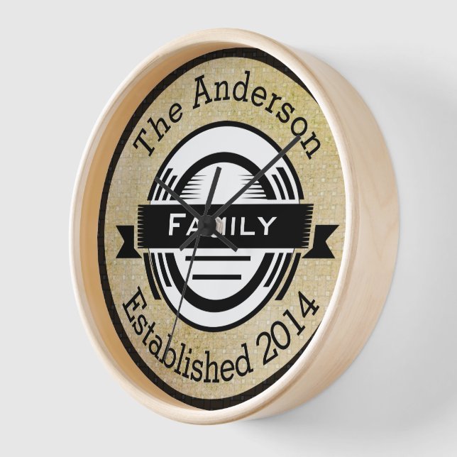 Reloj Estilo de logotipo retro con apellido personalizad (Ángulo)