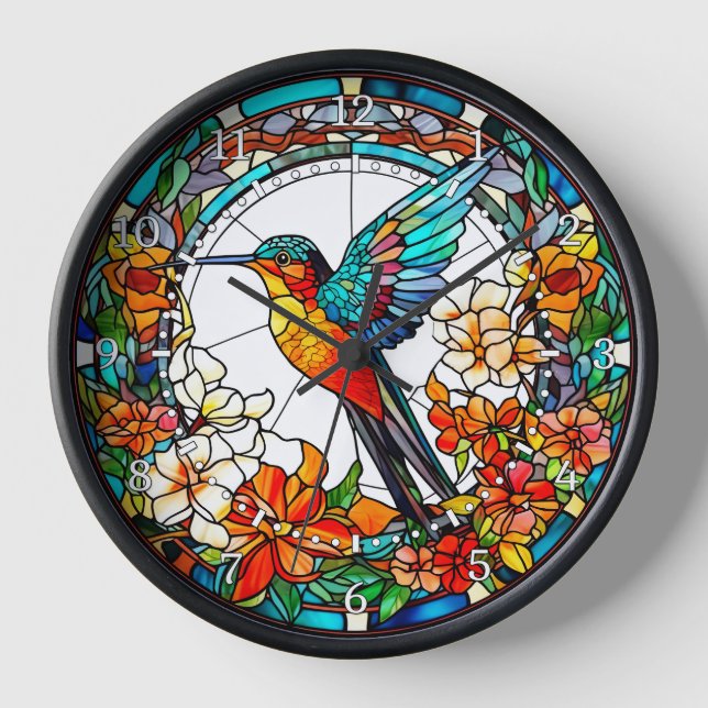 Reloj Estilo de vidrio emplomado Colibrí  (Anverso)