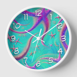 Reloj Estrella de mar teal y púrpura tema de playa