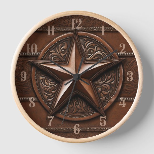 Reloj Estrella de Texas Rústica de Cowboy Brown (Anverso)