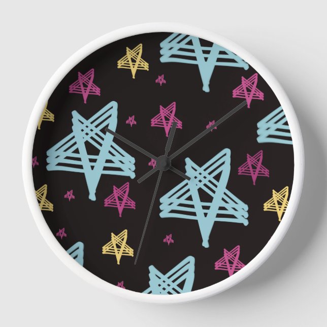 Reloj Estrellas balanceándose Rosa Azul Negro  (Anverso)