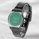 Reloj eWatch de corte verde de Quilter<br><div class="desc">Aquí hay un regalo para un edredón,  artesano o costurera hecho totalmente único para ella por ti. Su diseño facial es una réplica en miniatura de la clásica rejilla de corte verde con acentos negros y amarillos y espacio para personalizarla con su nombre.</div>