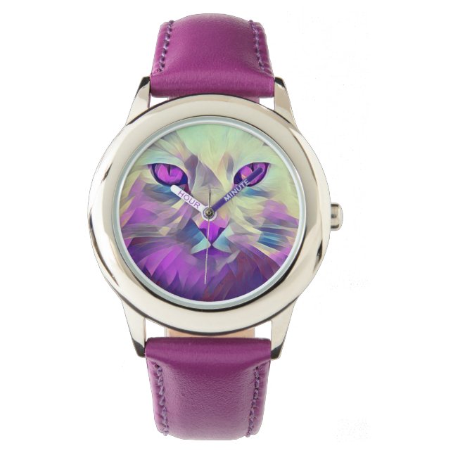 Reloj eWatch de pulsera de gato rosado de polígono (Anverso)