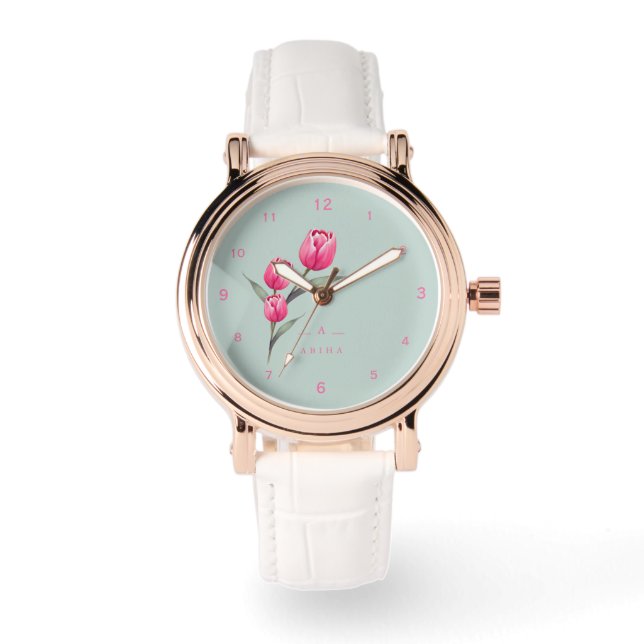 Reloj eWatch personalizado con floral Rosa (Anverso)