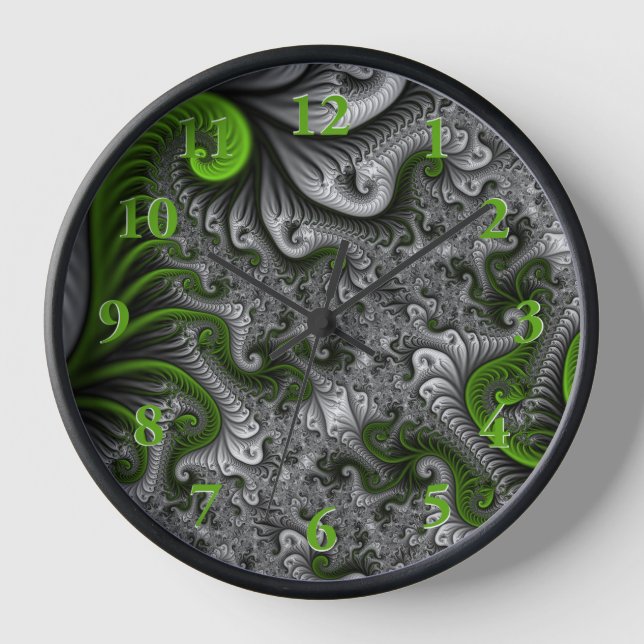 Reloj Fantasía Mundo Arte Fractal Verde Y Gris Resumen (Anverso)
