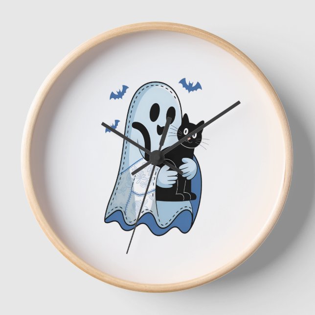 Reloj Fantasma de Denim Azul y Gato de Halloween (Anverso)