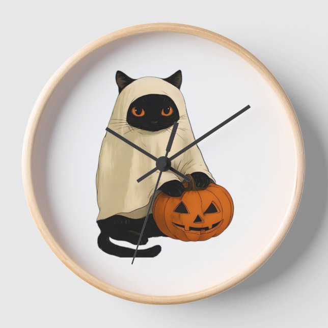 Reloj Fantasma de gato negro con camiseta esencial de ca (Anverso)