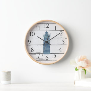 Reloj Faro Nautical Blue Shiplap Decoración Rústica