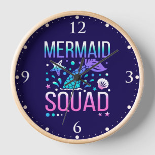 Reloj Feliz Cumpleaños Diseño de Fiesta de Sirenas en el