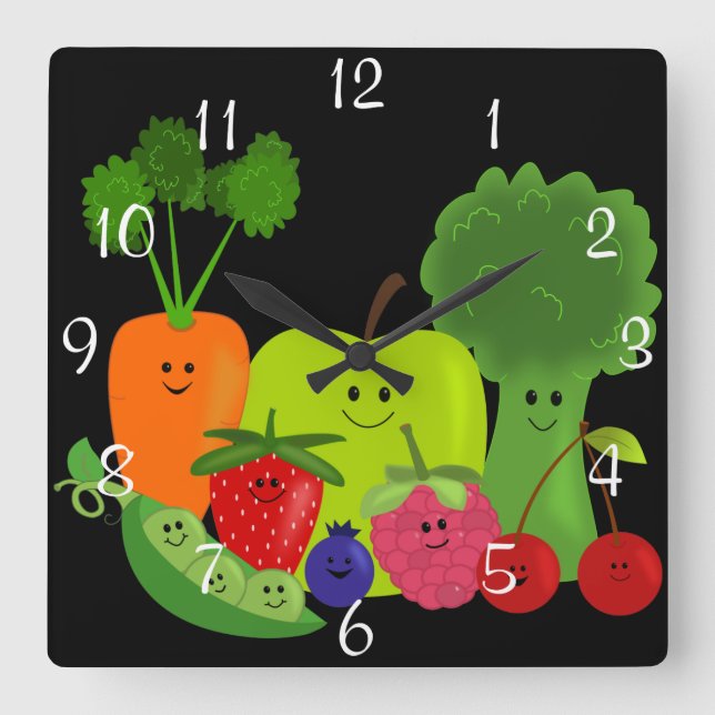 Reloj feliz de la fruta y de pared de los Veggies (Anverso)