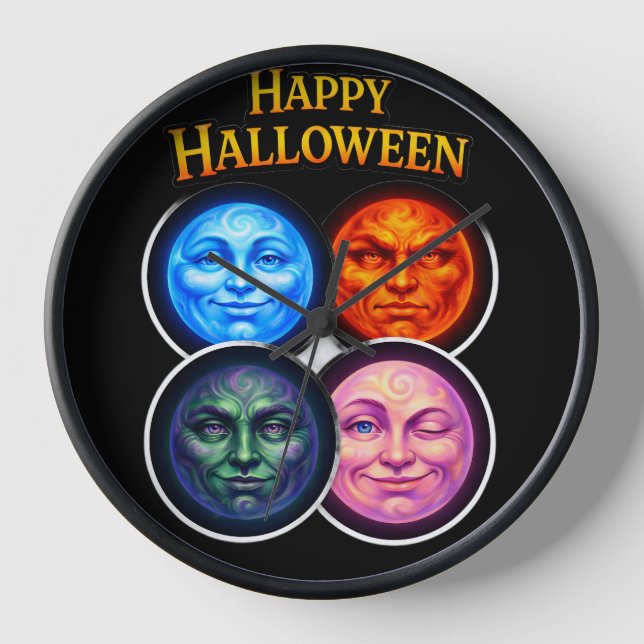 Reloj Feliz Halloween para los elementos, las caras de l (Anverso)