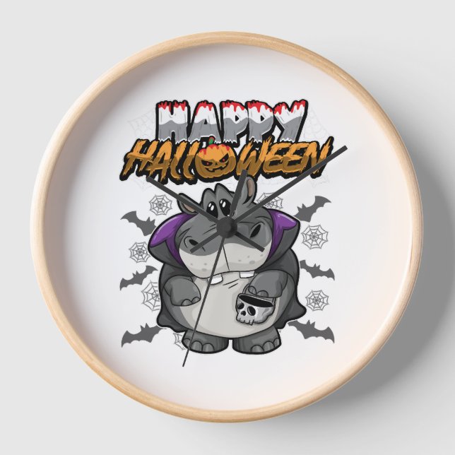 Reloj Feliz Hippopótamo Disfrazado de Halloween (Anverso)
