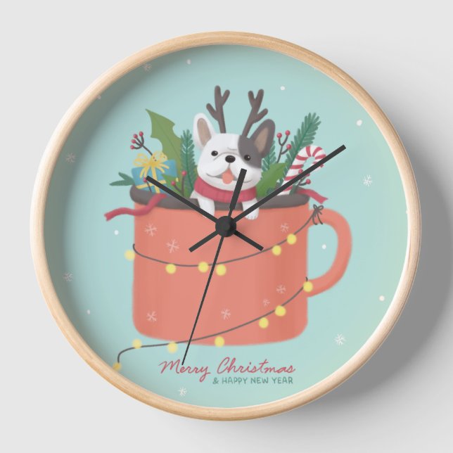 Reloj Feliz Navidad: Arte de Ilustracion de perro (Anverso)