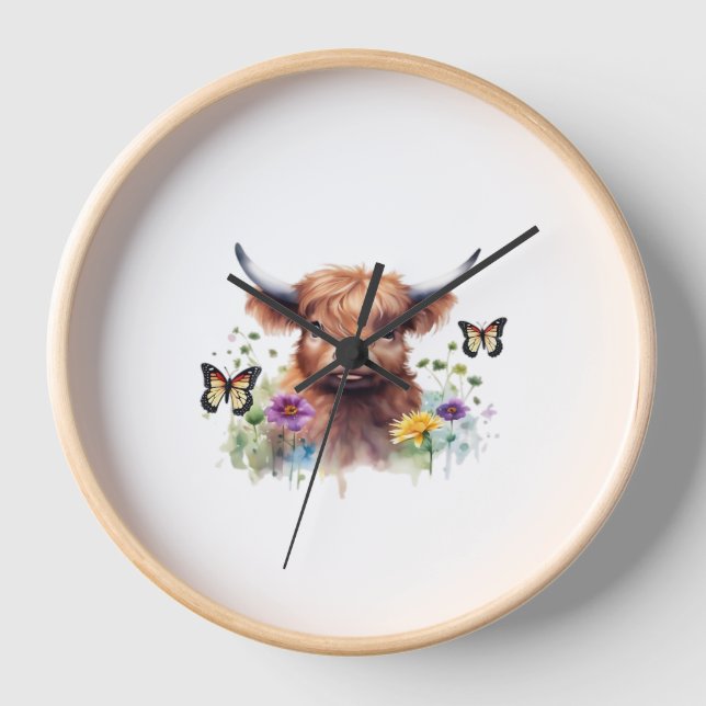 Reloj Feliz Navidad Cute Highland Cow Classic T-Shirt (Anverso)