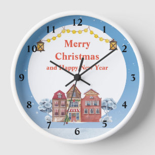Reloj Feliz Navidad y Feliz Año Nuevo 10" Redondo Blanco