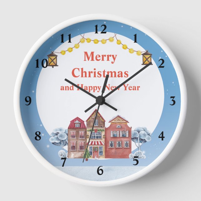 Reloj Feliz Navidad y Feliz Año Nuevo 10" Redondo Blanco (Anverso)