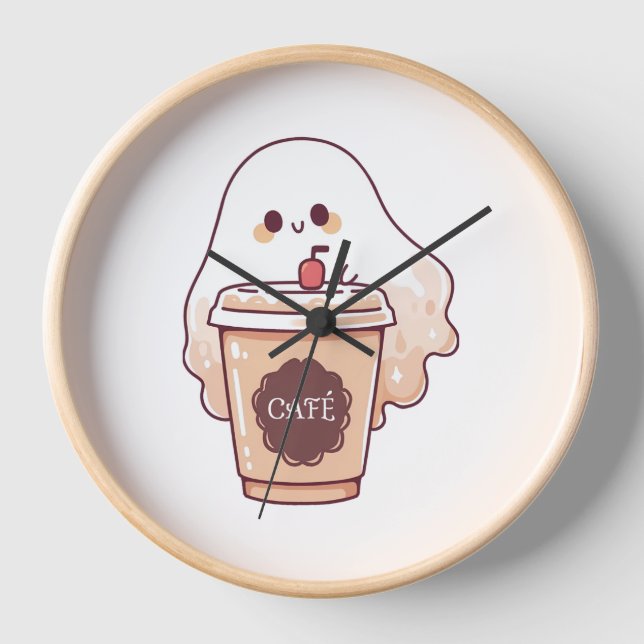 Reloj Feliz Pegatina de café a Ghost Loves (Anverso)