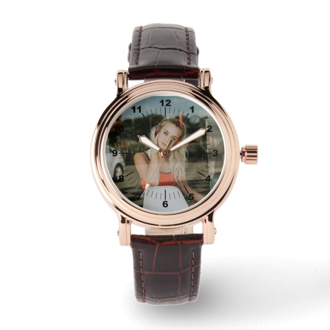 Reloj femenino - Cuero marrón cuadrado personaliza (Anverso)