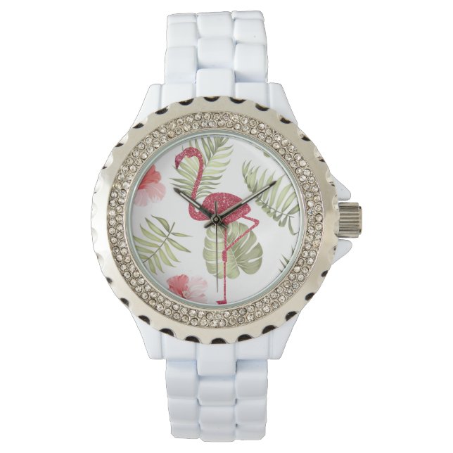 Reloj femenino de verano Flamingo rosa brillante (Anverso)