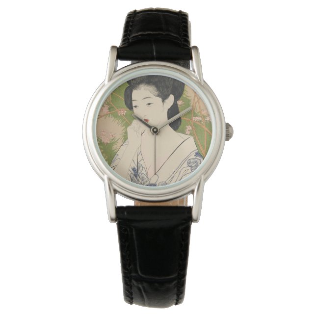 Reloj femenino japonés Geisha Kimono Woodcut (Anverso)