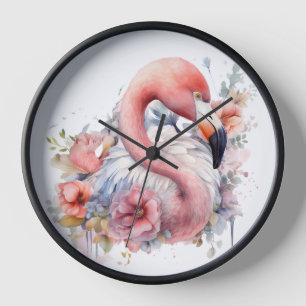 Reloj FLAMINGO DE COLOR DE AGUA DE bonito CON FLORES