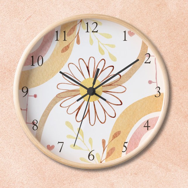 Reloj Flor Botánica Abstracta Acuarela y Arcoíris (In situ)