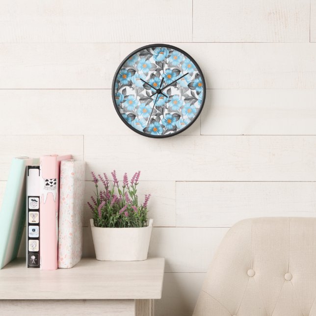 Reloj Flor de Acuarela Azul - Floral Botánico (Sala de lectura)