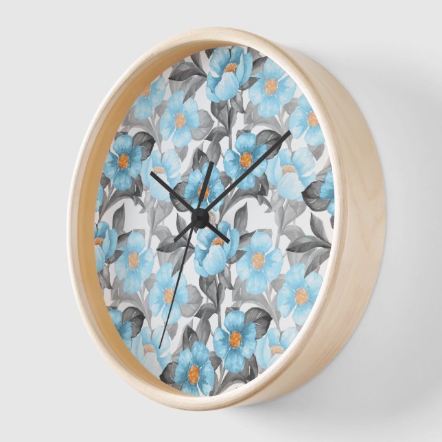 Reloj Flor de Acuarela Azul - Floral Botánico (Ángulo)