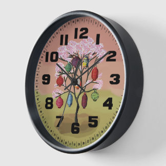 Reloj Flor de cerezo con las linternas de papel