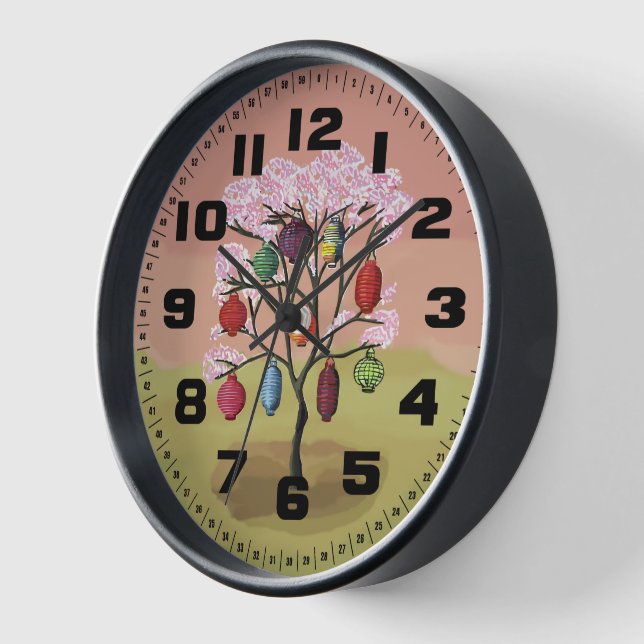 Reloj Flor de cerezo con las linternas de papel (Ángulo)