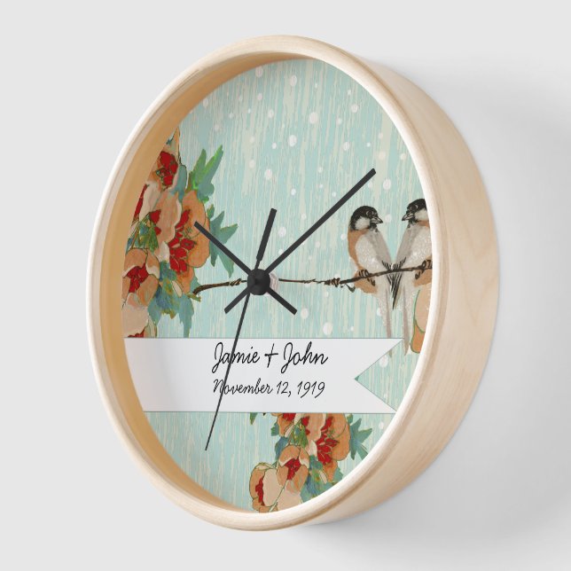 Reloj Flor de Cerezo Vintage Pájaro de Amor Melocotón Me (Ángulo)