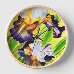 Reloj Flor de iris floral acuarela