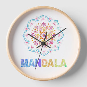 RELOJ FLOR DE LOTO COLOREADA MANDALA