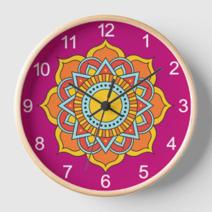 Reloj Flor de Mandala roja geométrica-54567
