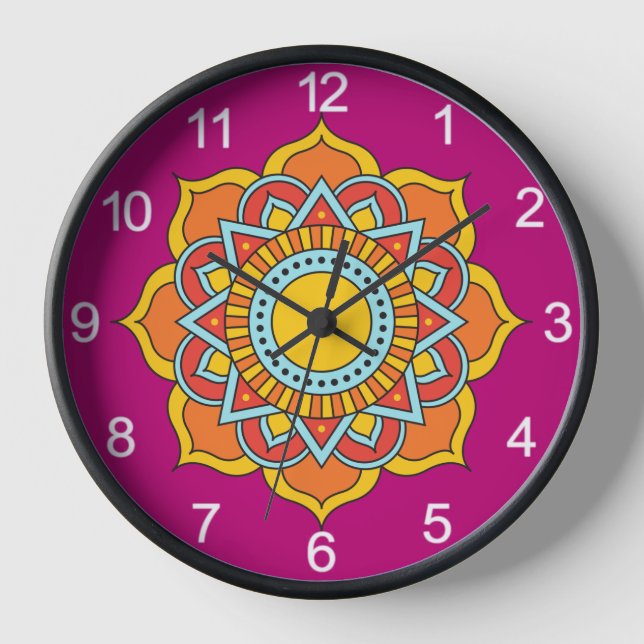 Reloj Flor de Mandala roja geométrica-54567 (Anverso)