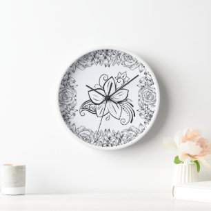 Reloj Flor Hermosa Monocroma, Obra de Arte Gráfico