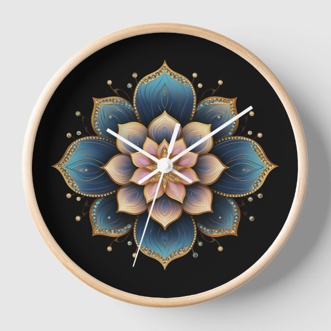 Reloj Flor Mandala Lotus con cristales resplandecientes (Anverso)
