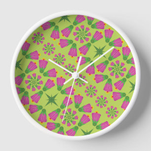 Reloj Flor retro de campanilla Mandalas Madera verde enm
