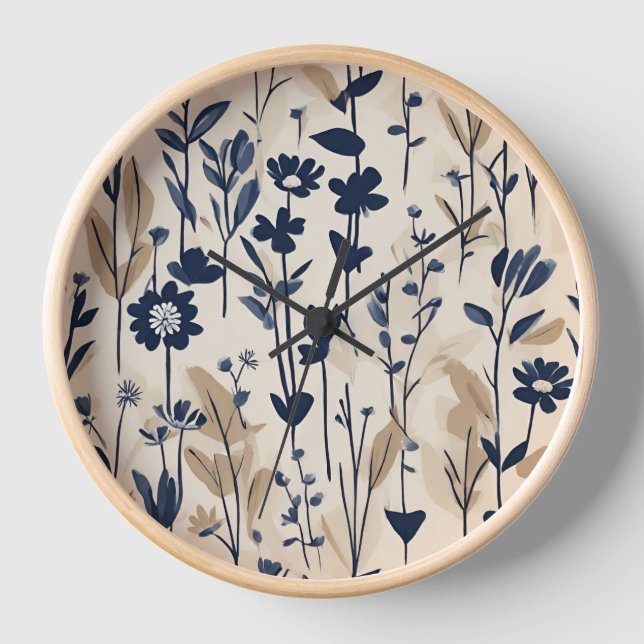 Reloj Flor silvestre Nave Blue grande moderna (Anverso)
