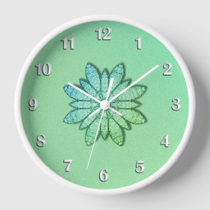Reloj Flor verde única y bonita con números blancos