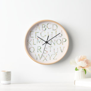Reloj Floral ABC Alphabet Nursery Kids Room Clock