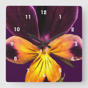 Reloj floral abstracto morado amarillo