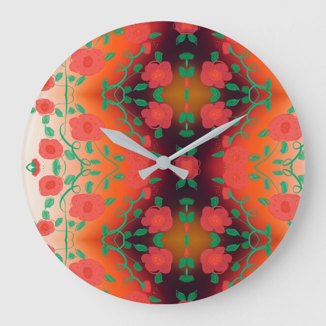 Reloj floral audaz diseñado con rojo y negro (Anverso)